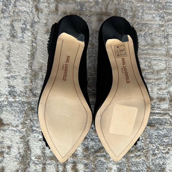 Karl Lagerfeld Pointed Toe Embellish Black Heel w/ Pearl Details - Size 6 - Picture 6 of 6